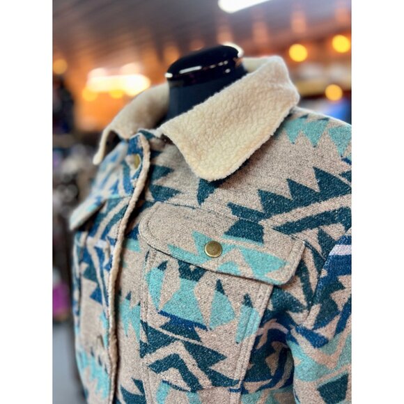 Aztec Patterned Jacket with Sherpa Collar - Picture 3 of 3